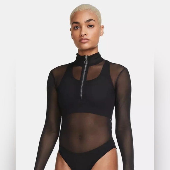 NWT Nike Sportswear Icon Clash Mesh Net Sheer See-through Bodysuit Black Small - Picture 3 of 16